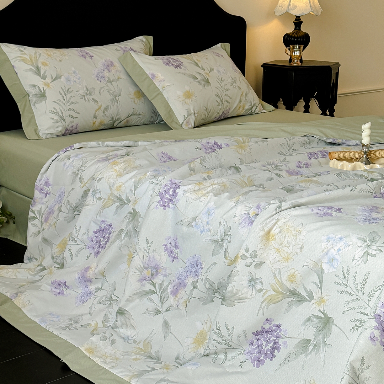 91家纺网 家纺一手货源 找家纺 迷尚家居 2026新款冰丝柔夏被四件套 绿野