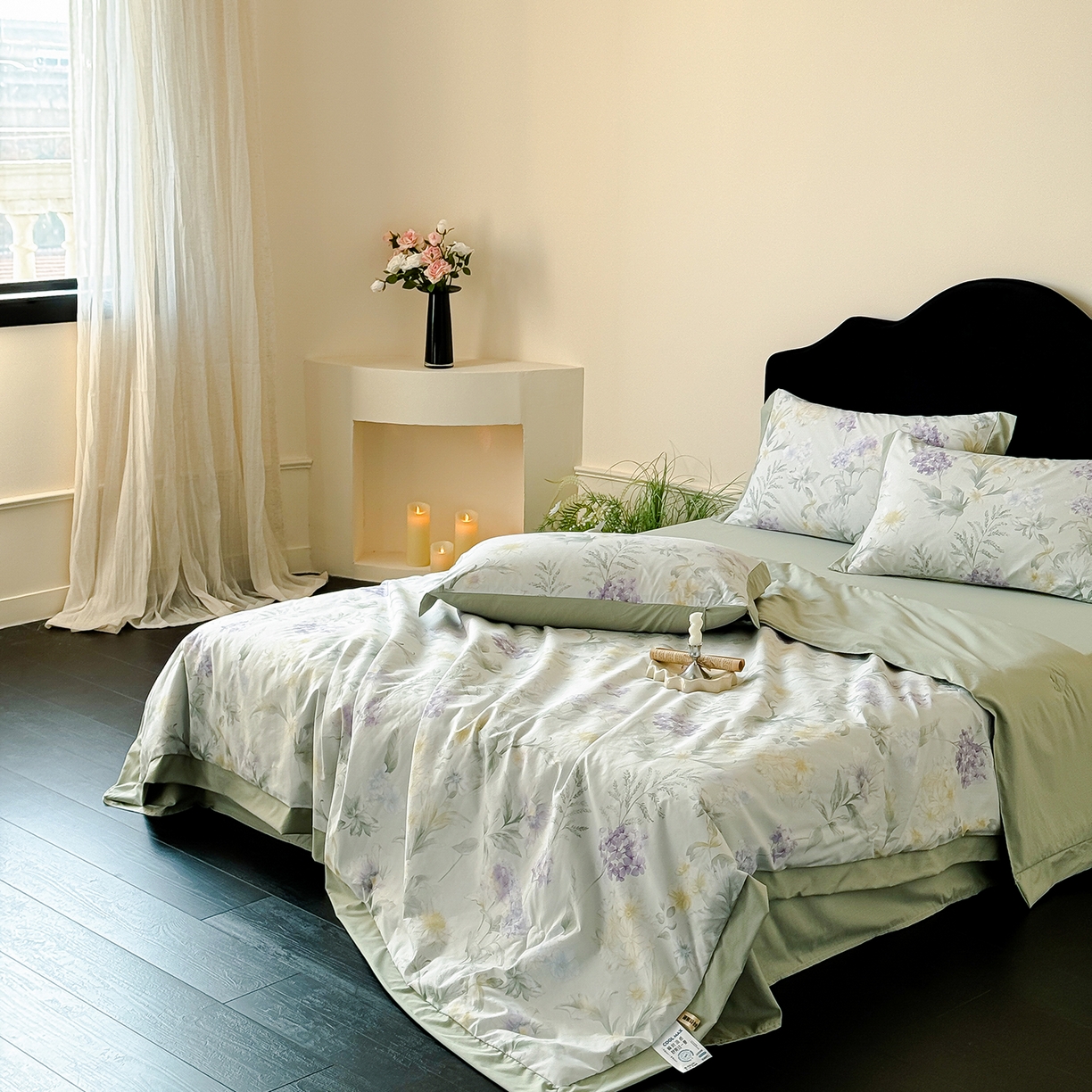 91家纺网 家纺一手货源 找家纺 迷尚家居 2026新款冰丝柔夏被四件套 绿野