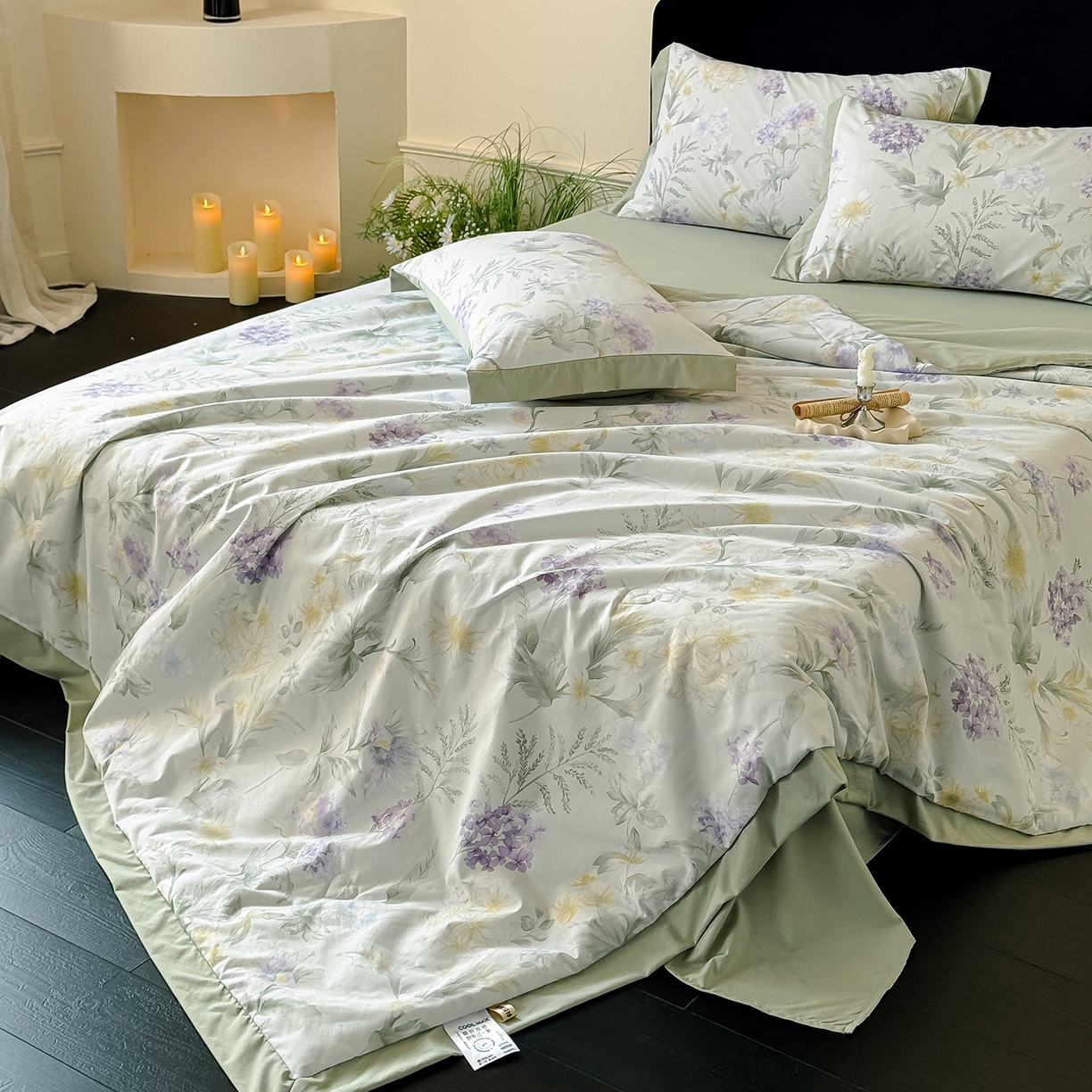 91家纺网 家纺一手货源 找家纺 迷尚家居 2026新款冰丝柔夏被四件套 绿野