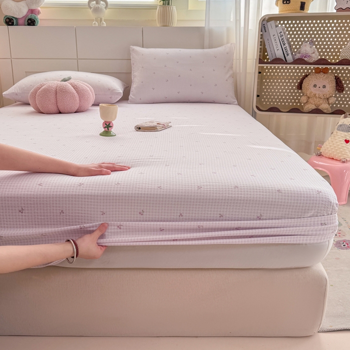 91家纺网 家纺一手货源 找家纺 朵朵家纺 2026新款A类超柔木棉印花单床笠单品学生宿舍床垫保护套床笠（床垫保护套可定制尺寸 ） 小樱桃