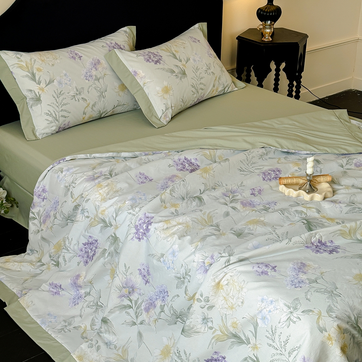 91家纺网 家纺一手货源 找家纺 迷尚家居 2026新款冰丝柔夏被四件套 绿野