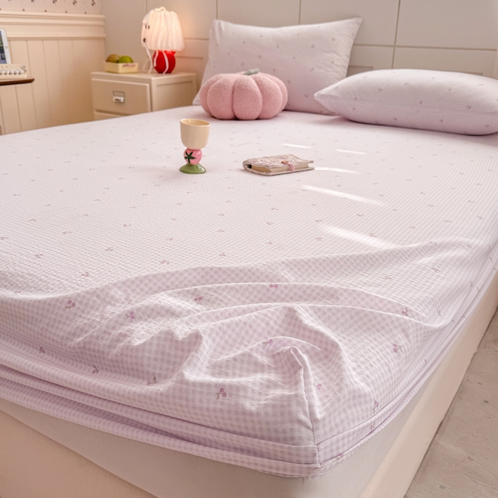 91家纺网 家纺一手货源 找家纺 朵朵家纺 2026新款A类超柔木棉印花单床笠单品学生宿舍床垫保护套床笠（床垫保护套可定制尺寸 ） 小樱桃