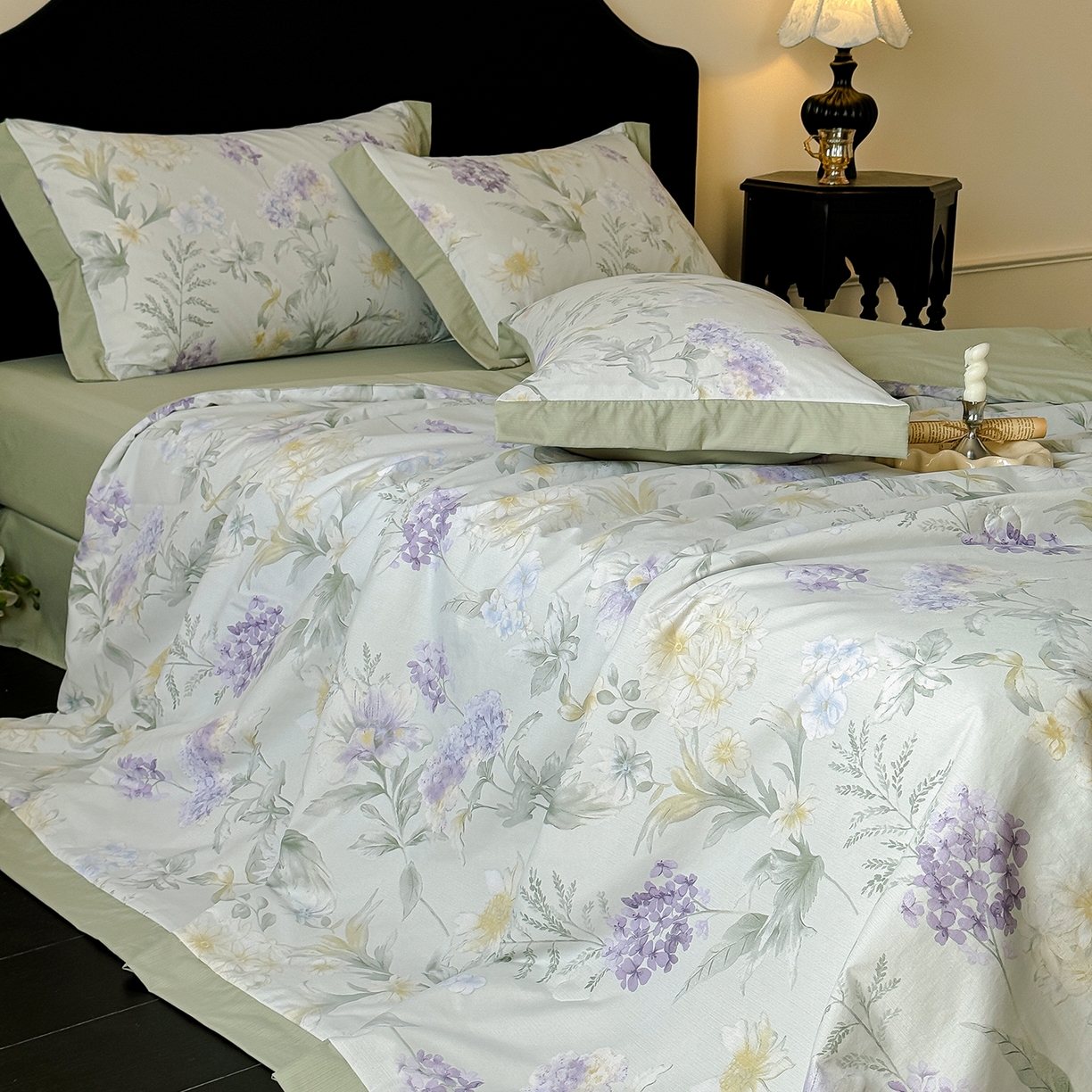 91家纺网 家纺一手货源 找家纺 迷尚家居 2026新款冰丝柔夏被四件套 绿野