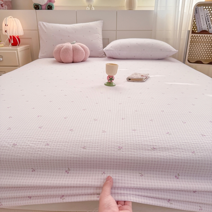 91家纺网 家纺一手货源 找家纺 朵朵家纺 2026新款A类超柔木棉印花单床笠单品学生宿舍床垫保护套床笠（床垫保护套可定制尺寸 ） 小樱桃