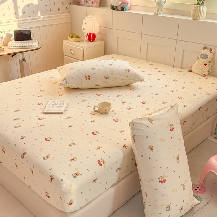 91家纺网 家纺一手货源 找家纺 朵朵家纺 2026新款A类超柔木棉印花单床笠单品学生宿舍床垫保护套床笠（床垫保护套可定制尺寸 ） 星星人