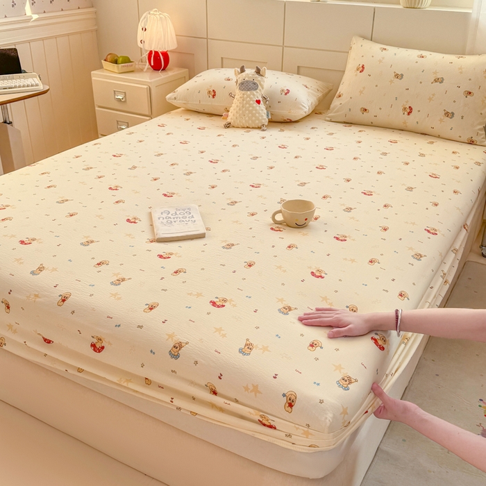 91家纺网 家纺一手货源 找家纺 朵朵家纺 2026新款A类超柔木棉印花单床笠单品学生宿舍床垫保护套床笠（床垫保护套可定制尺寸 ） 星星人