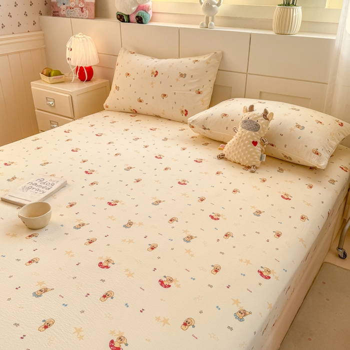 91家纺网 家纺一手货源 找家纺 朵朵家纺 2026新款A类超柔木棉印花单床笠单品学生宿舍床垫保护套床笠（床垫保护套可定制尺寸 ） 星星人