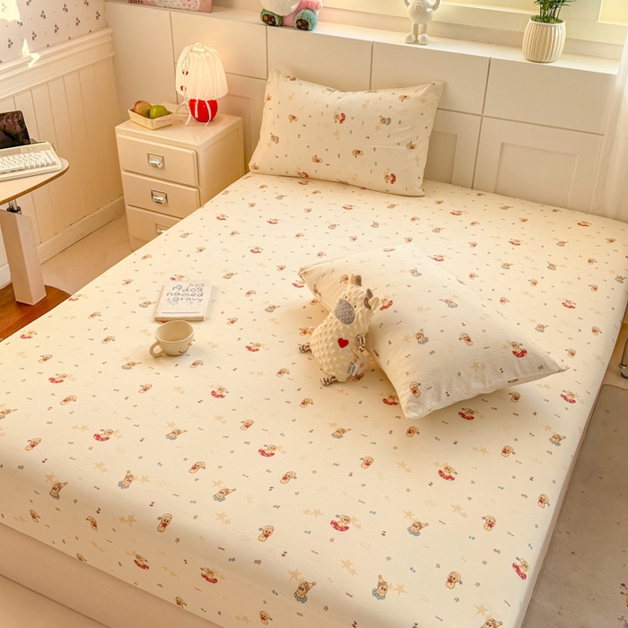 91家纺网 家纺一手货源 找家纺 朵朵家纺 2026新款A类超柔木棉印花单床笠单品学生宿舍床垫保护套床笠（床垫保护套可定制尺寸 ） 星星人
