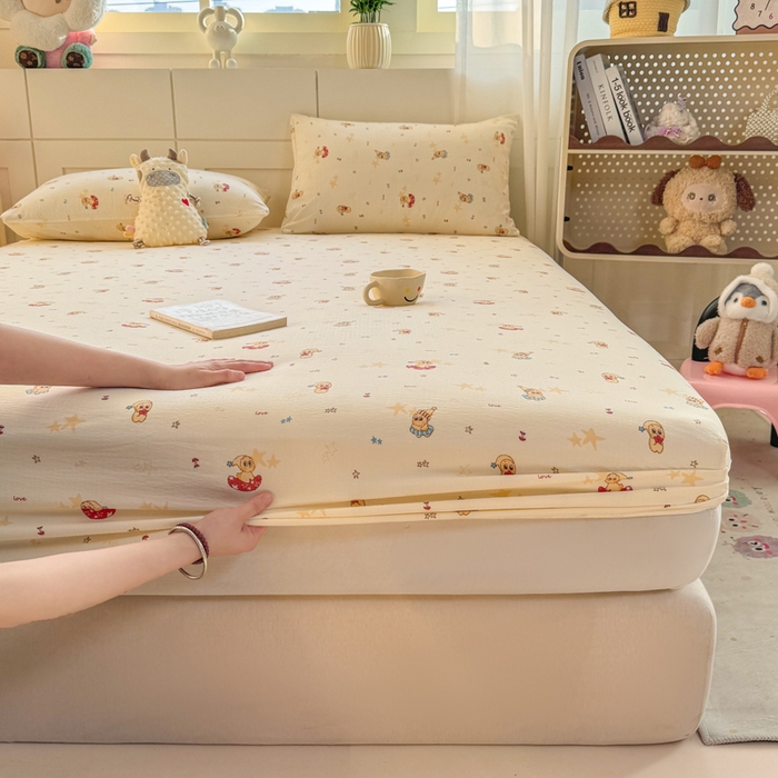 91家纺网 家纺一手货源 找家纺 朵朵家纺 2026新款A类超柔木棉印花单床笠单品学生宿舍床垫保护套床笠（床垫保护套可定制尺寸 ） 星星人