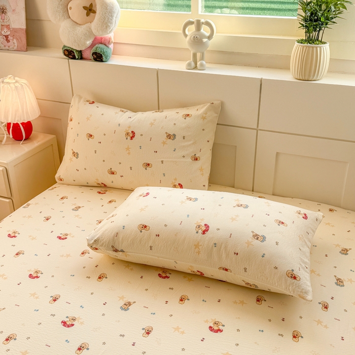 91家纺网 家纺一手货源 找家纺 朵朵家纺 2026新款A类超柔木棉印花单床笠单品学生宿舍床垫保护套床笠（床垫保护套可定制尺寸 ） 星星人