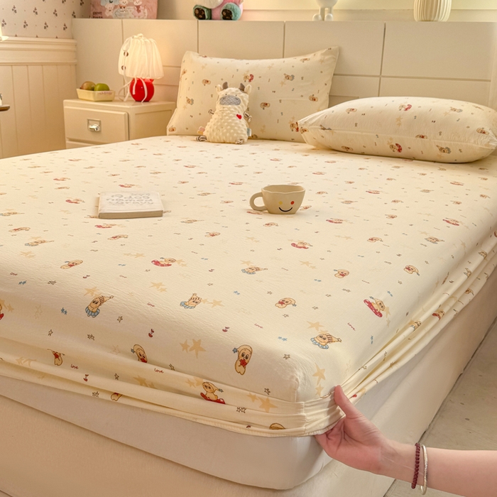 朵朵家纺 2026新款A类超柔木棉印花单床笠单品学生宿舍床垫保护套床笠（床垫保护套可定制尺寸 ） 星星人