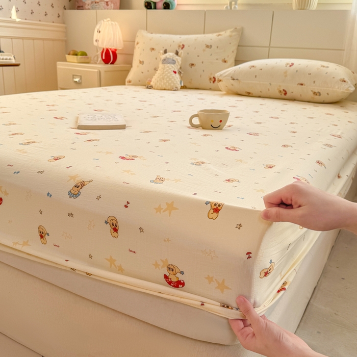 91家纺网 家纺一手货源 找家纺 朵朵家纺 2026新款A类超柔木棉印花单床笠单品学生宿舍床垫保护套床笠（床垫保护套可定制尺寸 ） 星星人