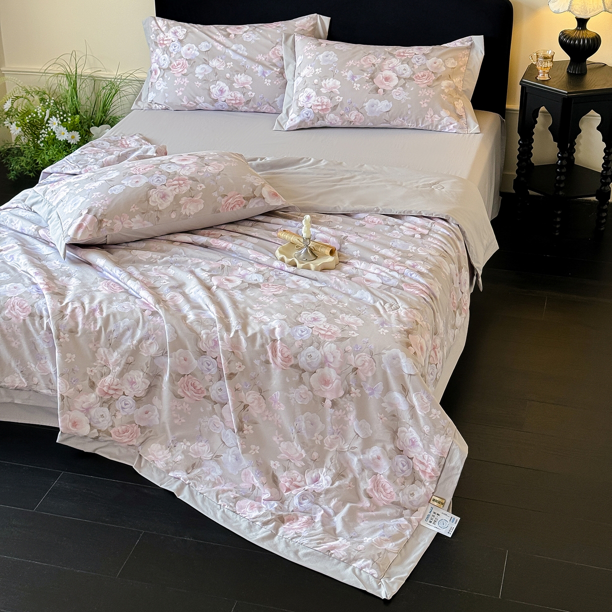 91家纺网 家纺一手货源 找家纺 迷尚家居 2026新款冰丝柔夏被四件套 莫奈花园