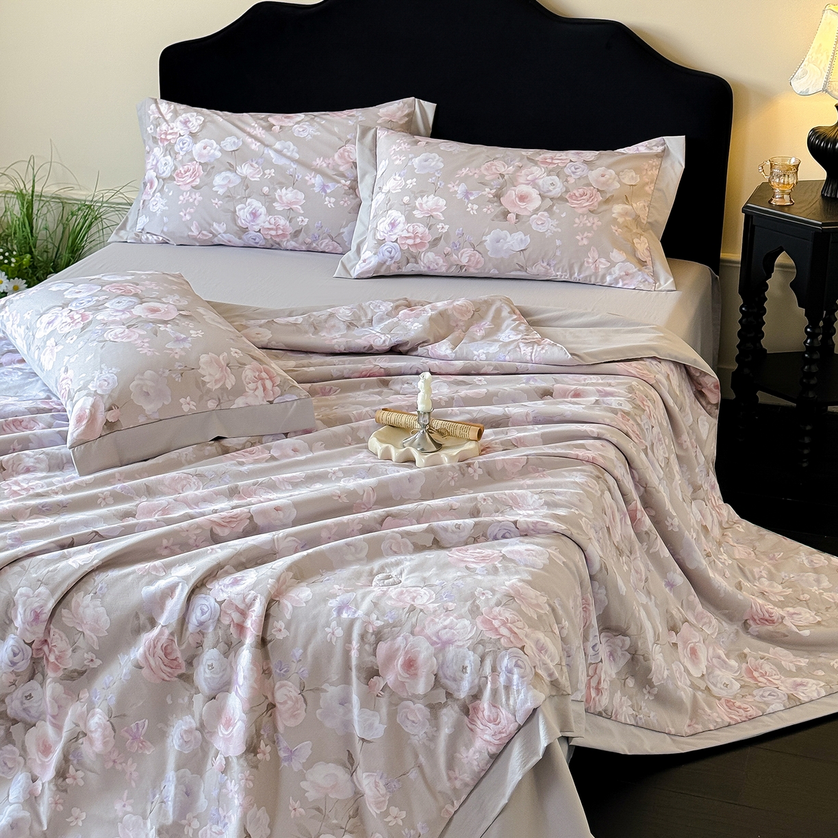 91家纺网 家纺一手货源 找家纺 迷尚家居 2026新款冰丝柔夏被四件套 莫奈花园