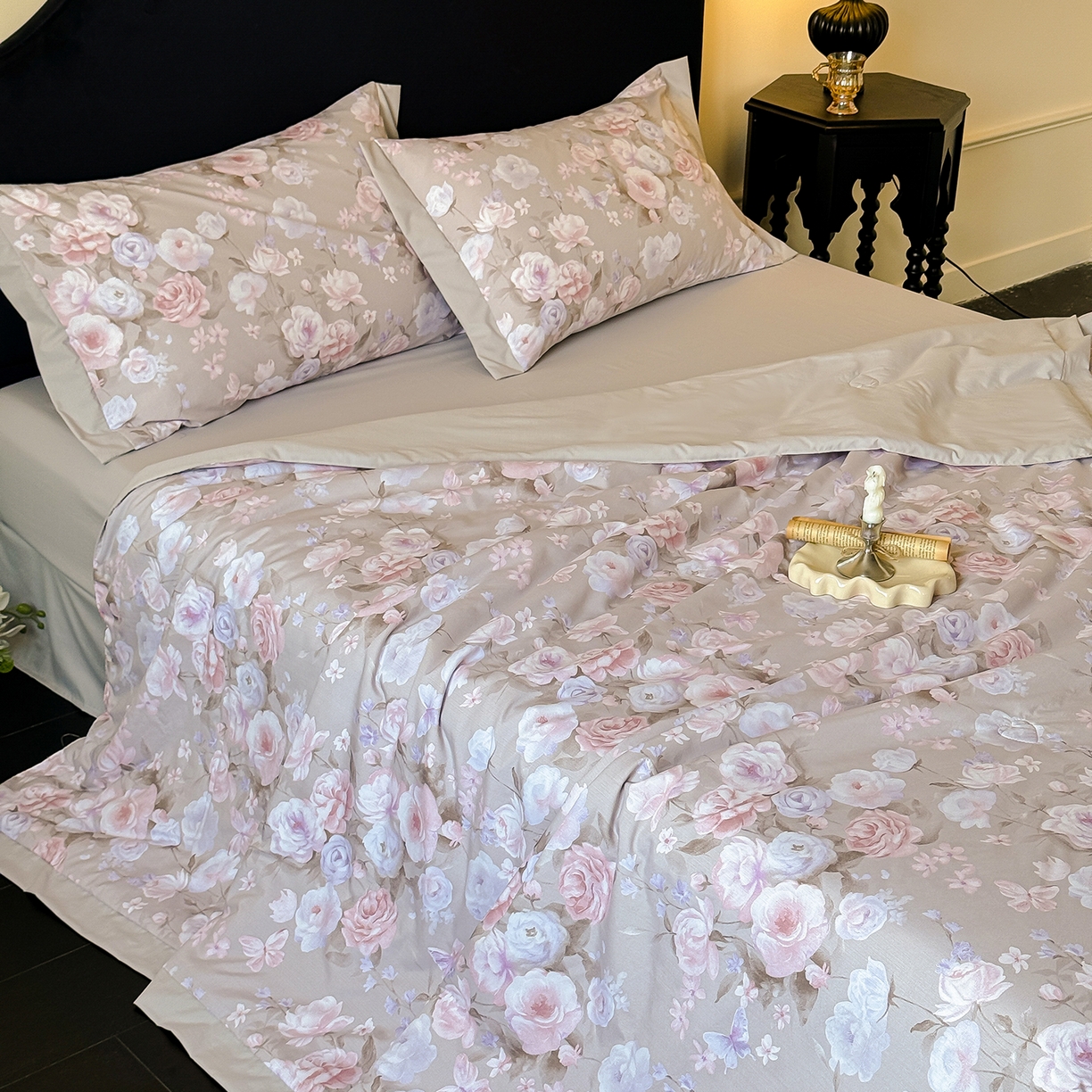 91家纺网 家纺一手货源 找家纺 迷尚家居 2026新款冰丝柔夏被四件套 莫奈花园