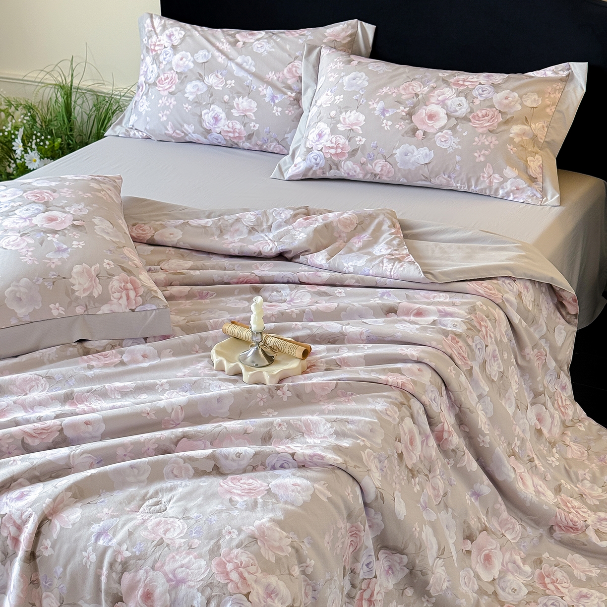 91家纺网 家纺一手货源 找家纺 迷尚家居 2026新款冰丝柔夏被四件套 莫奈花园