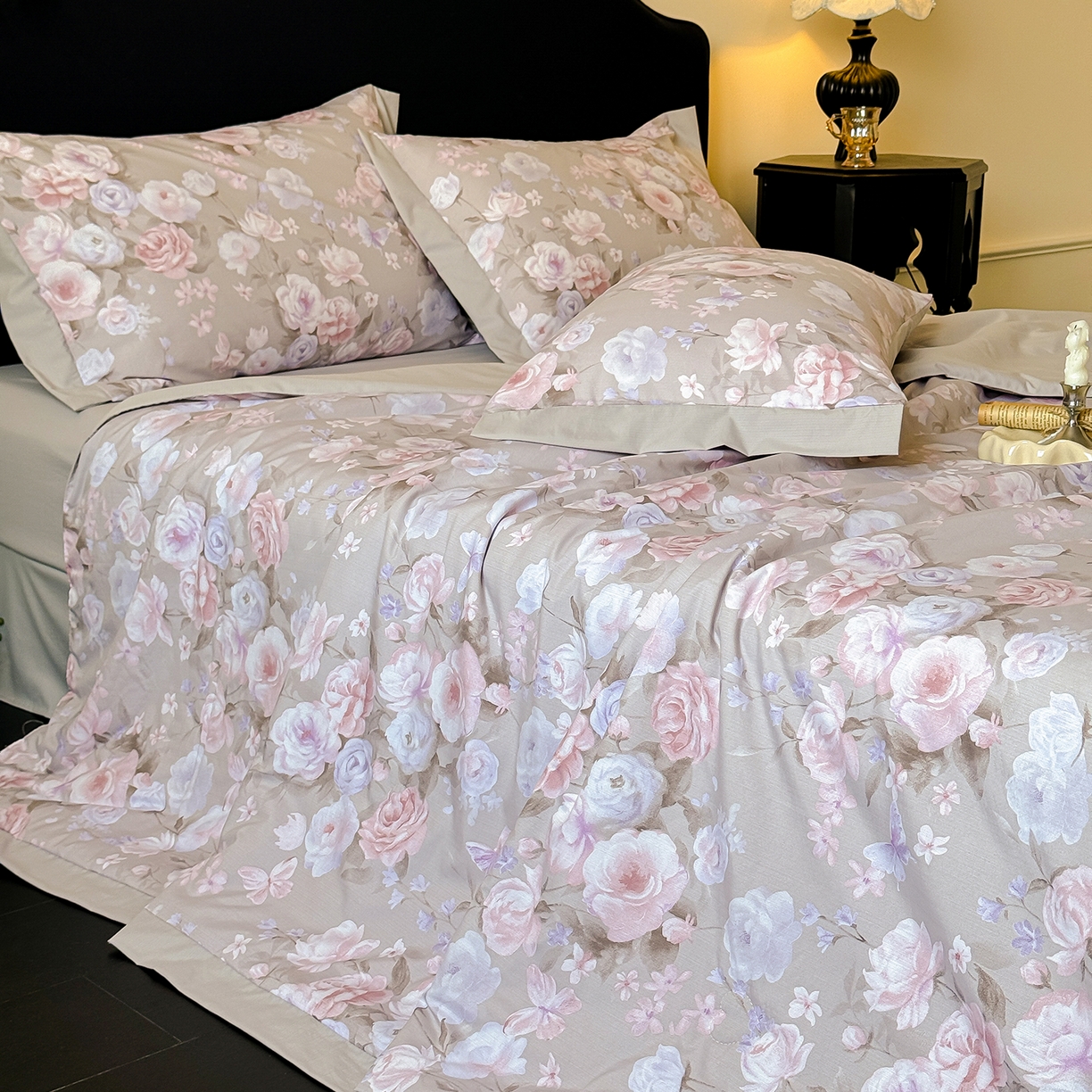 91家纺网 家纺一手货源 找家纺 迷尚家居 2026新款冰丝柔夏被四件套 莫奈花园