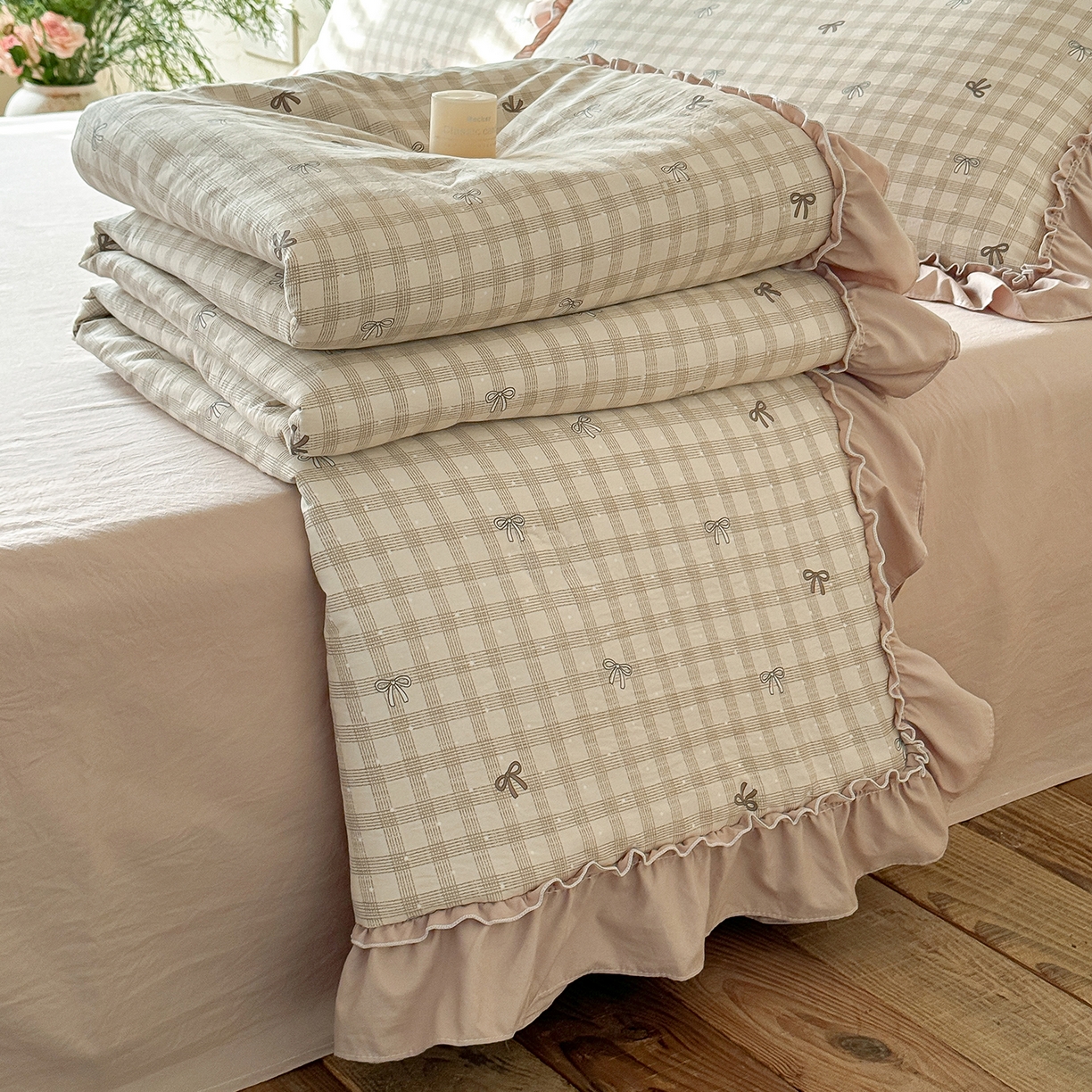 91家纺网 家纺一手货源 找家纺 （总）迷尚家居 2026新款云朵棉印花花边夏被四件套