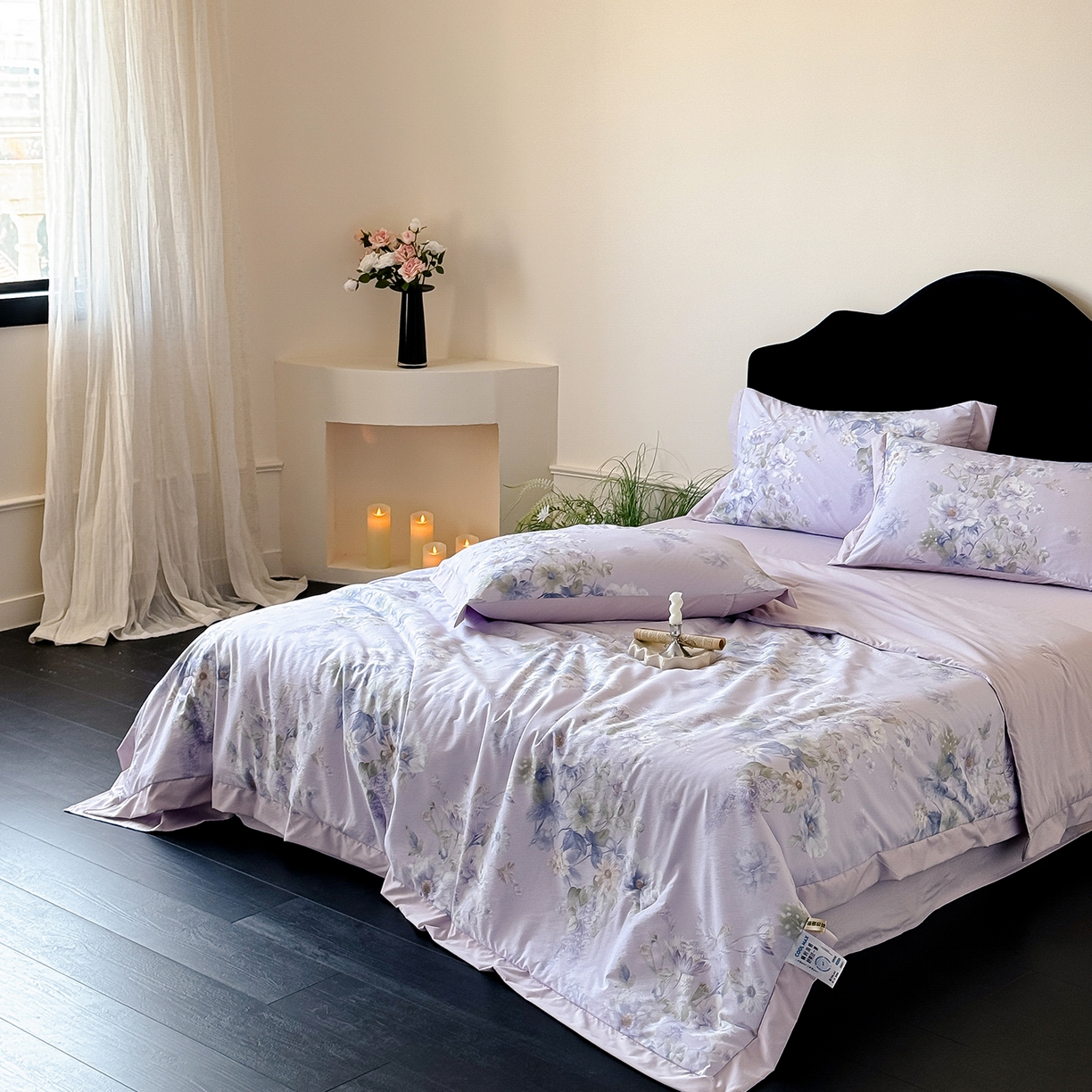 91家纺网 家纺一手货源 找家纺 迷尚家居 2026新款冰丝柔夏被四件套 水韵紫