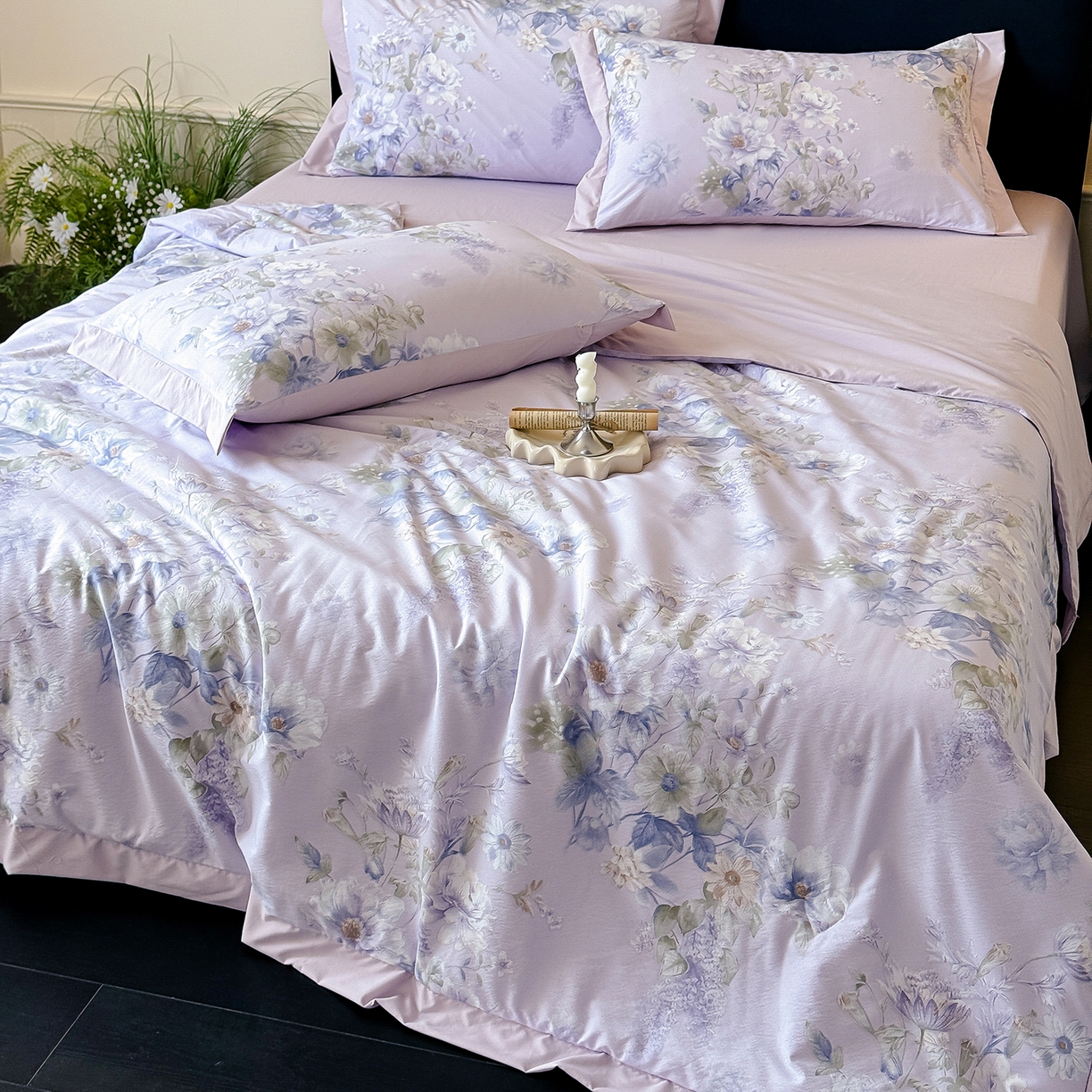 91家纺网 家纺一手货源 找家纺 迷尚家居 2026新款冰丝柔夏被四件套 水韵紫