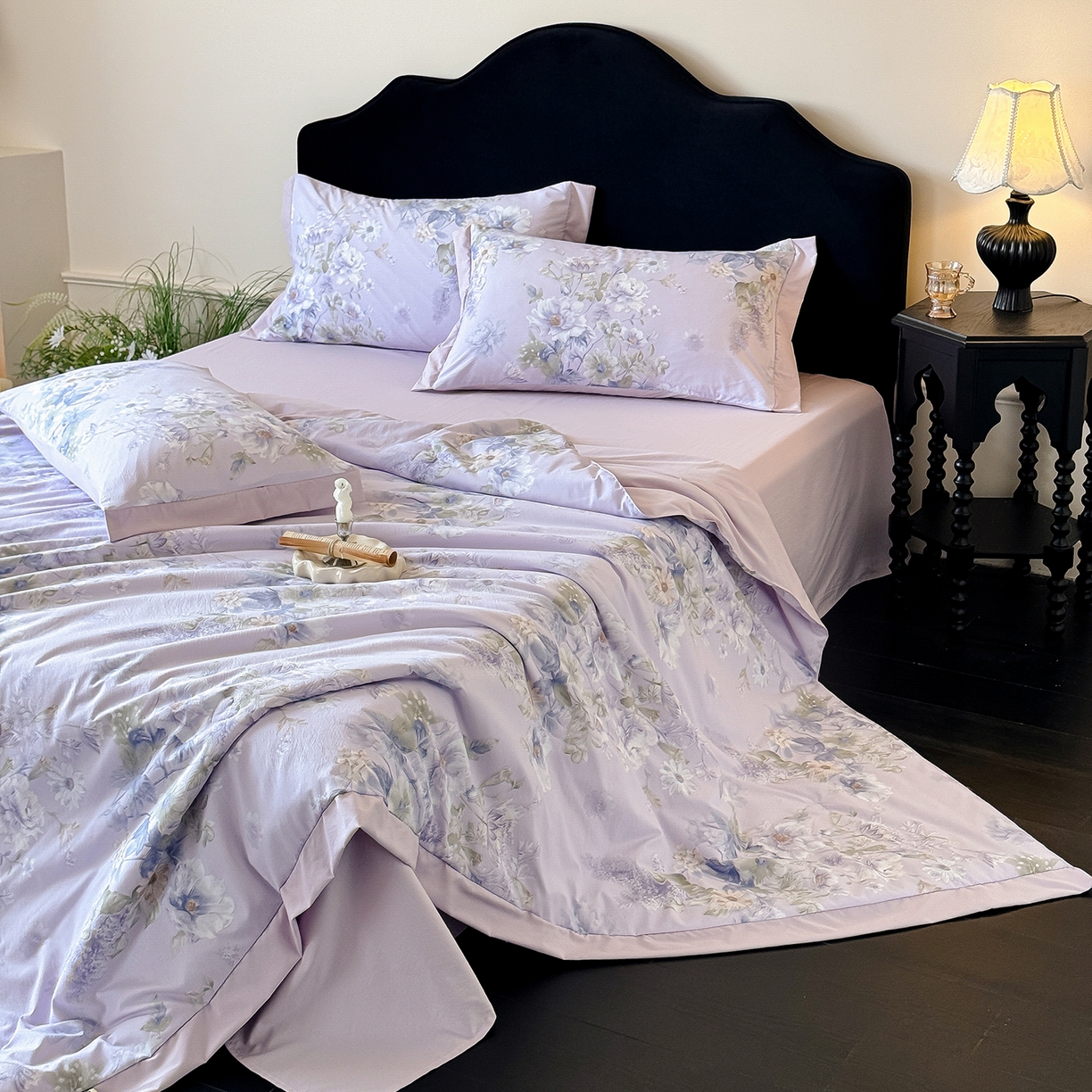 91家纺网 家纺一手货源 找家纺 迷尚家居 2026新款冰丝柔夏被四件套 水韵紫