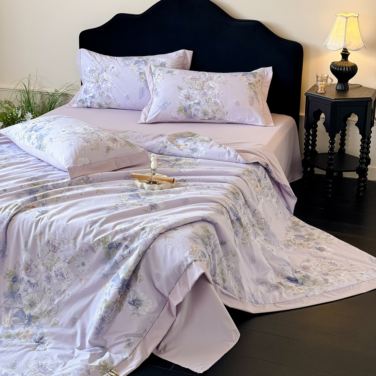 91家纺网 家纺一手货源 找家纺 迷尚家居 2026新款冰丝柔夏被四件套 水韵紫