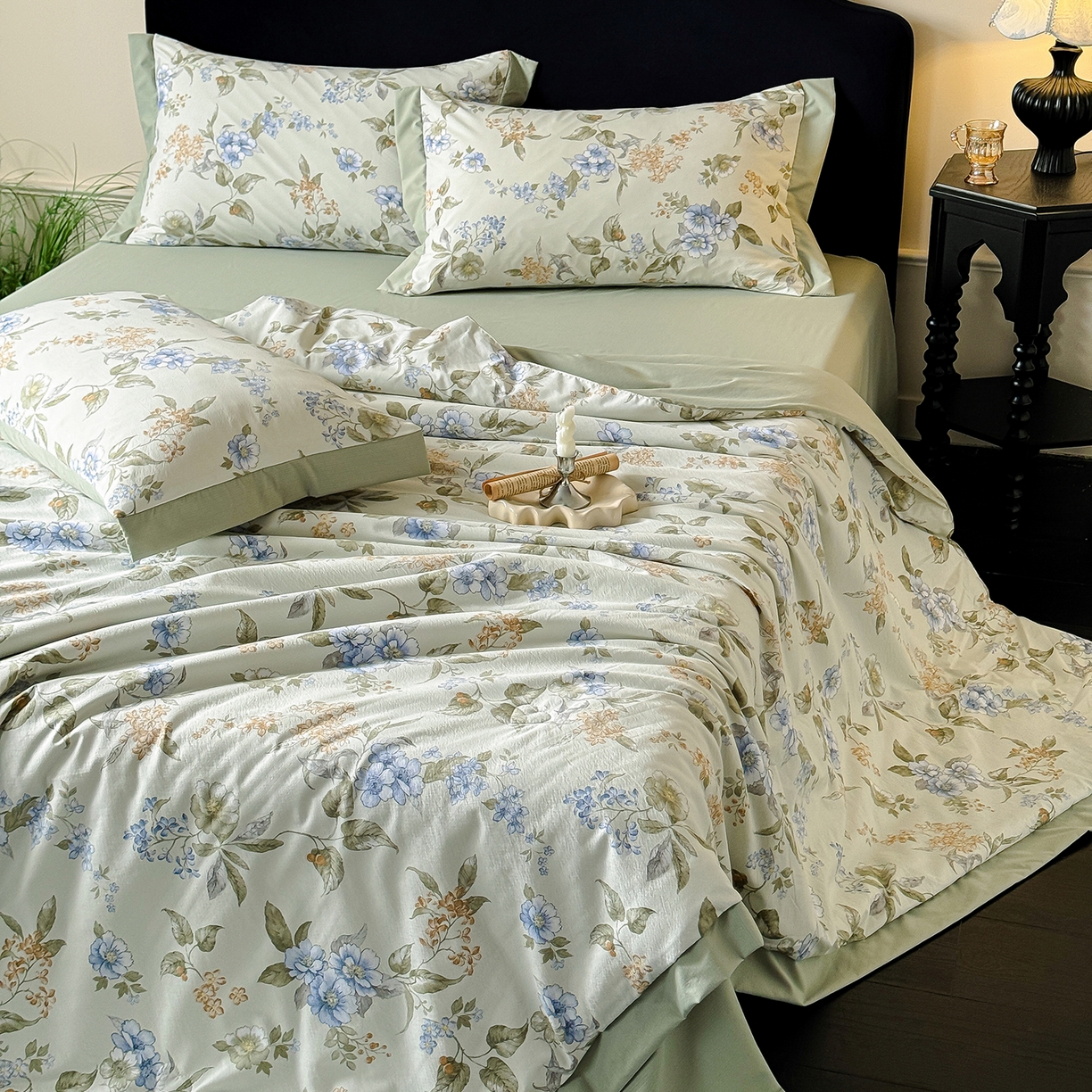 91家纺网 家纺一手货源 找家纺 迷尚家居 2026新款冰丝柔夏被四件套 松香