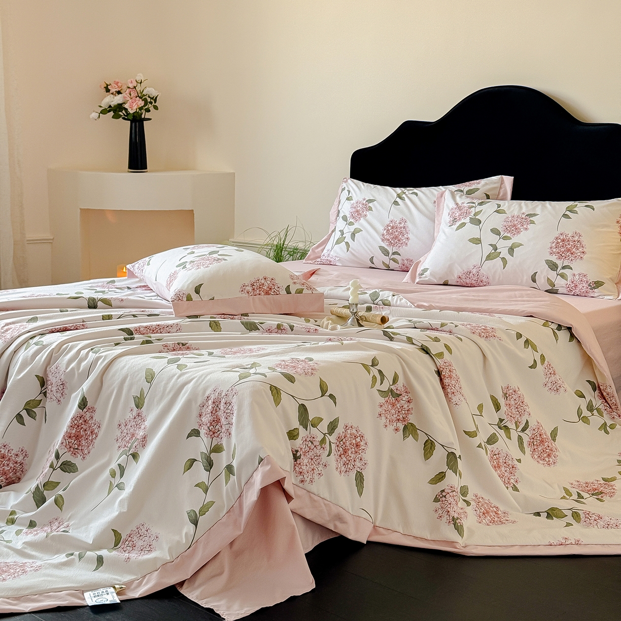 91家纺网 家纺一手货源 找家纺 迷尚家居 2026新款冰丝柔夏被四件套 绣球