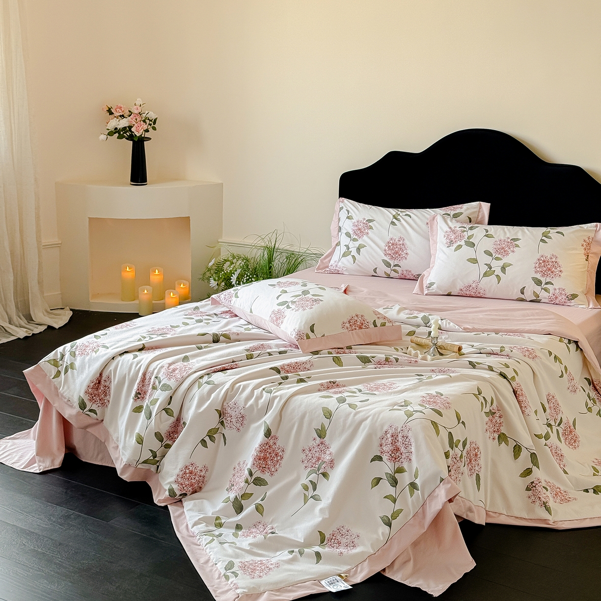 91家纺网 家纺一手货源 找家纺 迷尚家居 2026新款冰丝柔夏被四件套 绣球