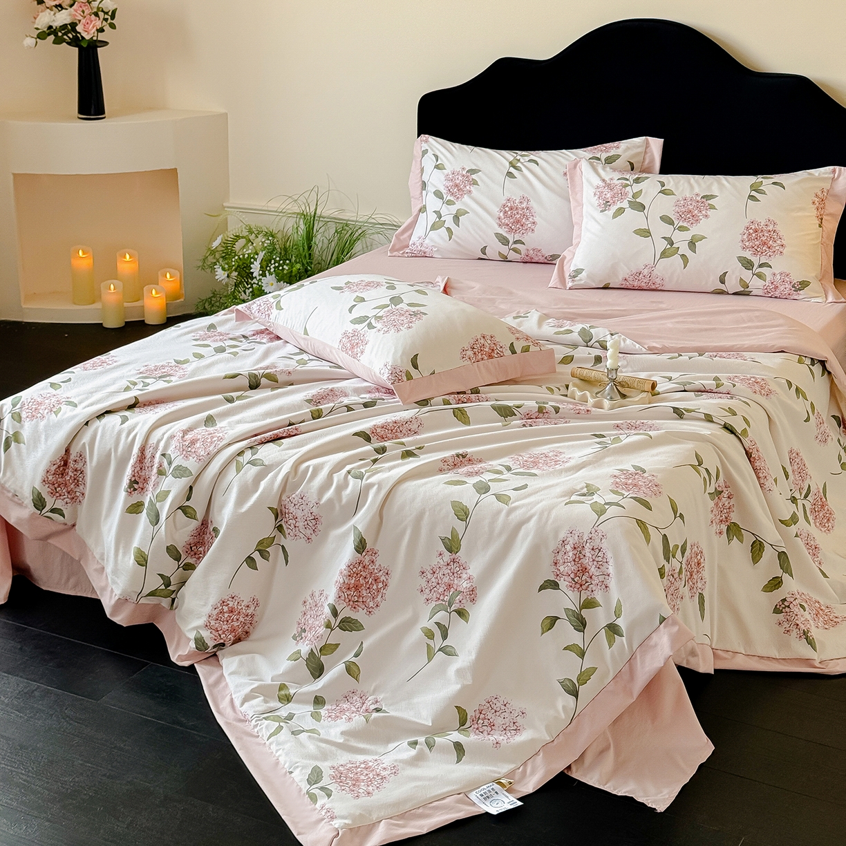 91家纺网 家纺一手货源 找家纺 迷尚家居 2026新款冰丝柔夏被四件套 绣球