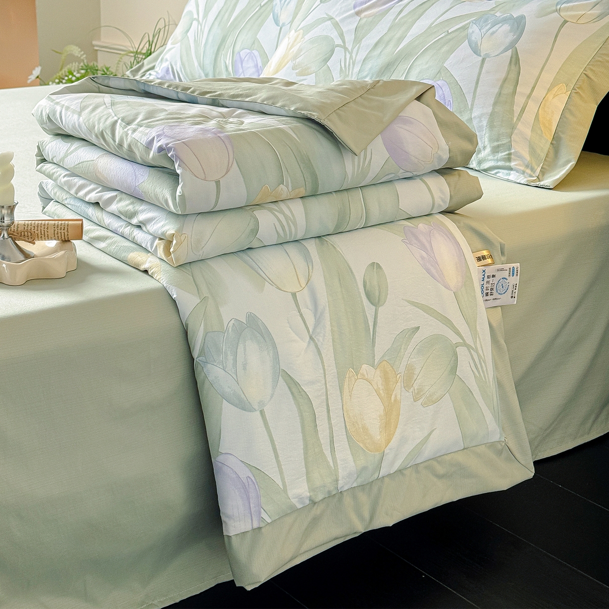 迷尚家居 2026新款冰丝柔夏被四件套 郁金香绿