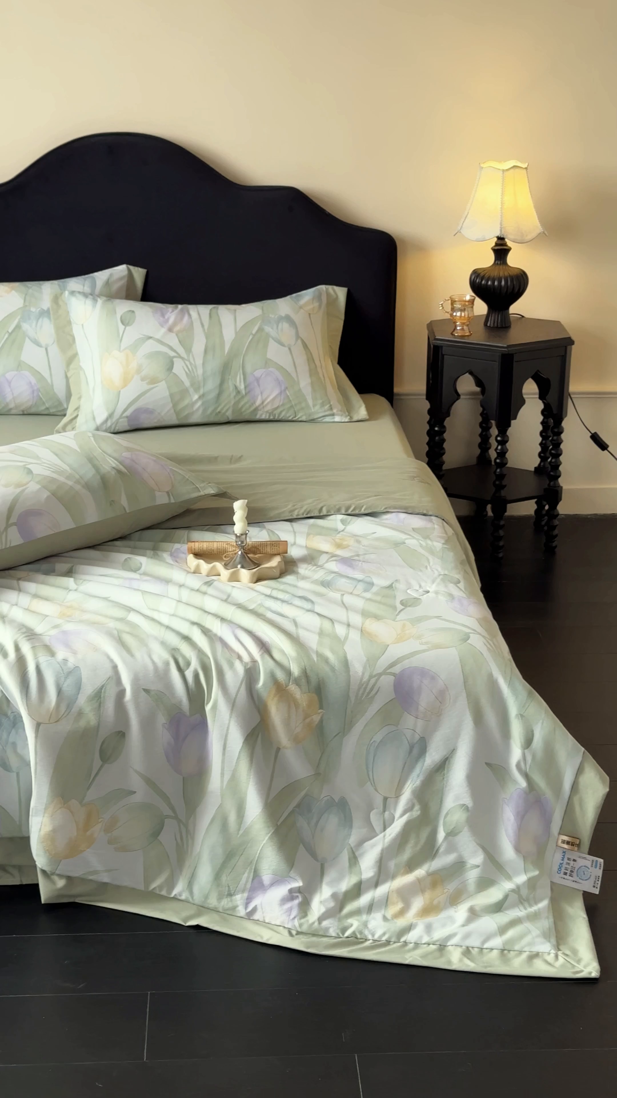 91家纺网 家纺一手货源 找家纺 迷尚家居 2026新款冰丝柔夏被四件套 郁金香绿