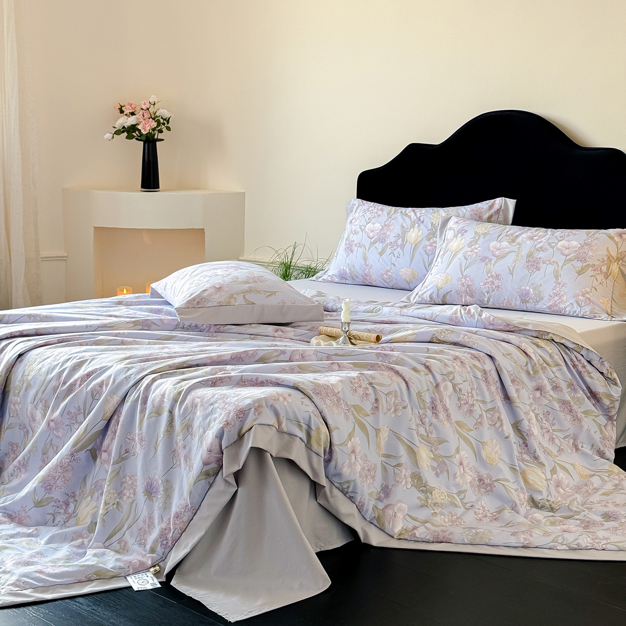 91家纺网 家纺一手货源 找家纺 迷尚家居 2026新款冰丝柔夏被四件套 郁梦蓝