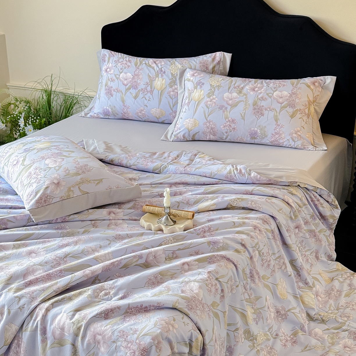 91家纺网 家纺一手货源 找家纺 迷尚家居 2026新款冰丝柔夏被四件套 郁梦蓝