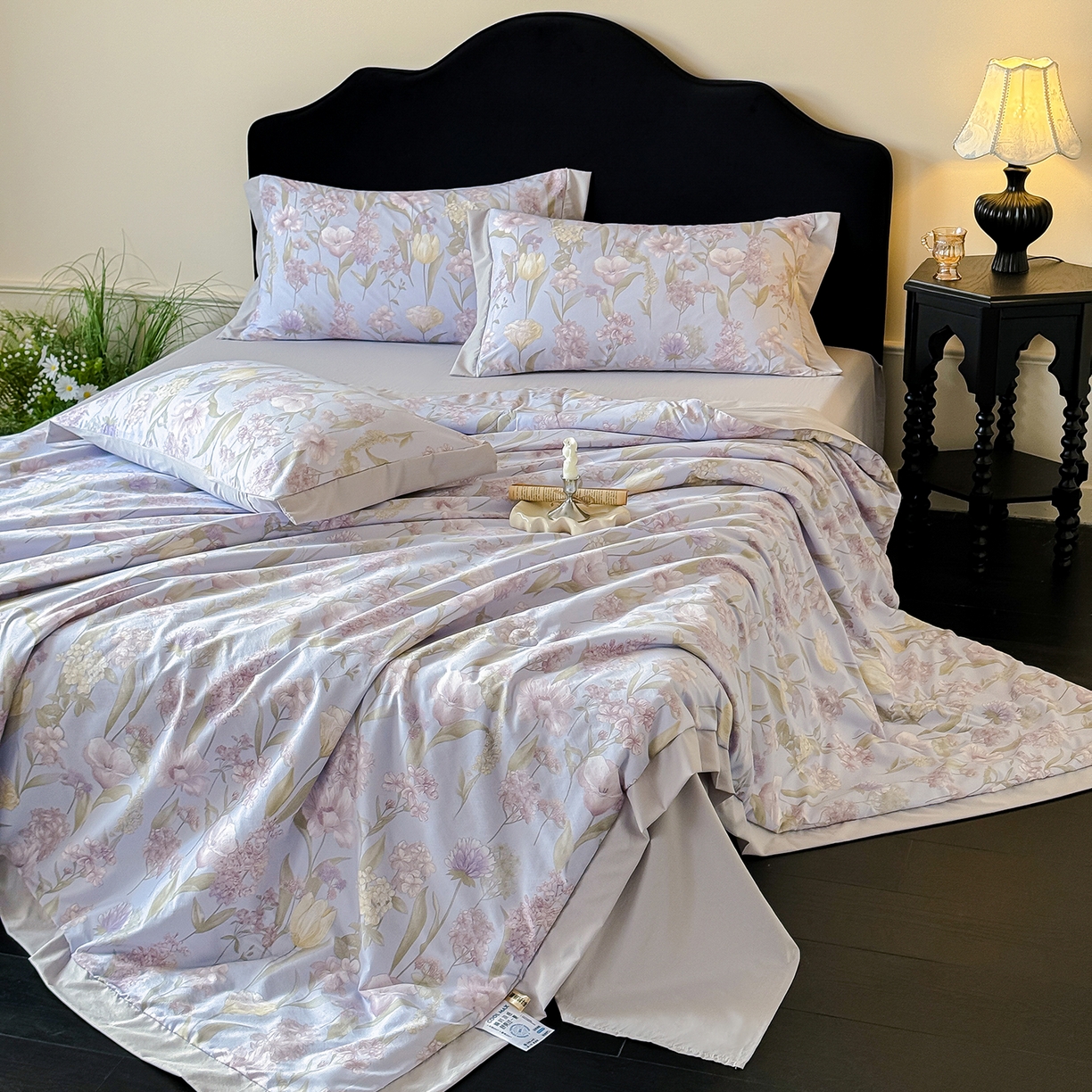 91家纺网 家纺一手货源 找家纺 迷尚家居 2026新款冰丝柔夏被四件套 郁梦蓝