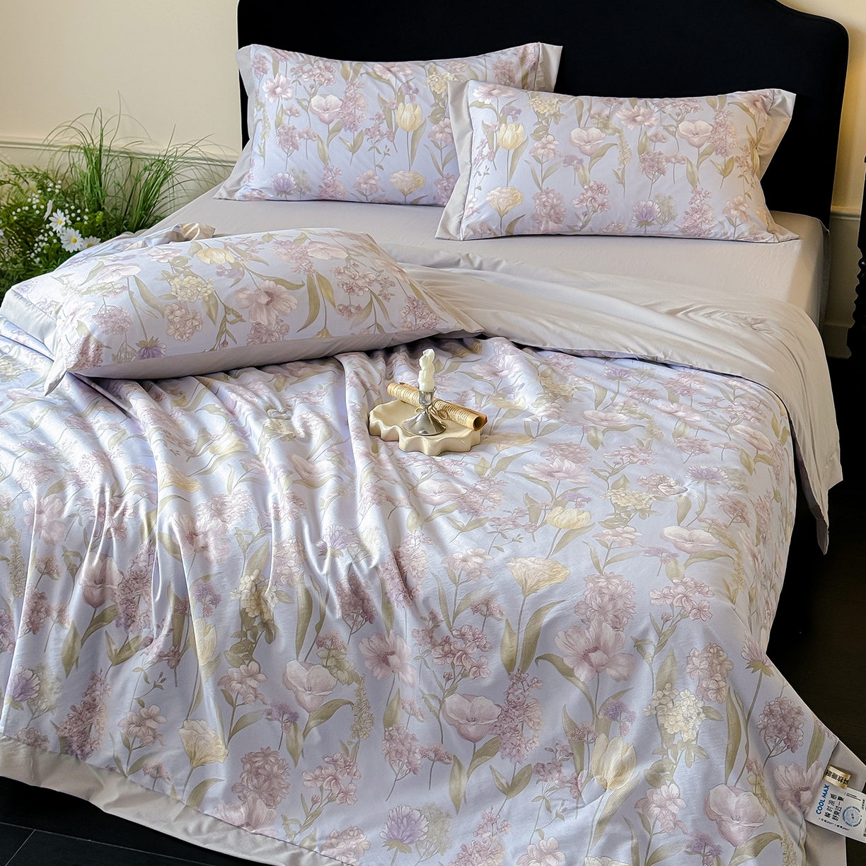 91家纺网 家纺一手货源 找家纺 迷尚家居 2026新款冰丝柔夏被四件套 郁梦蓝