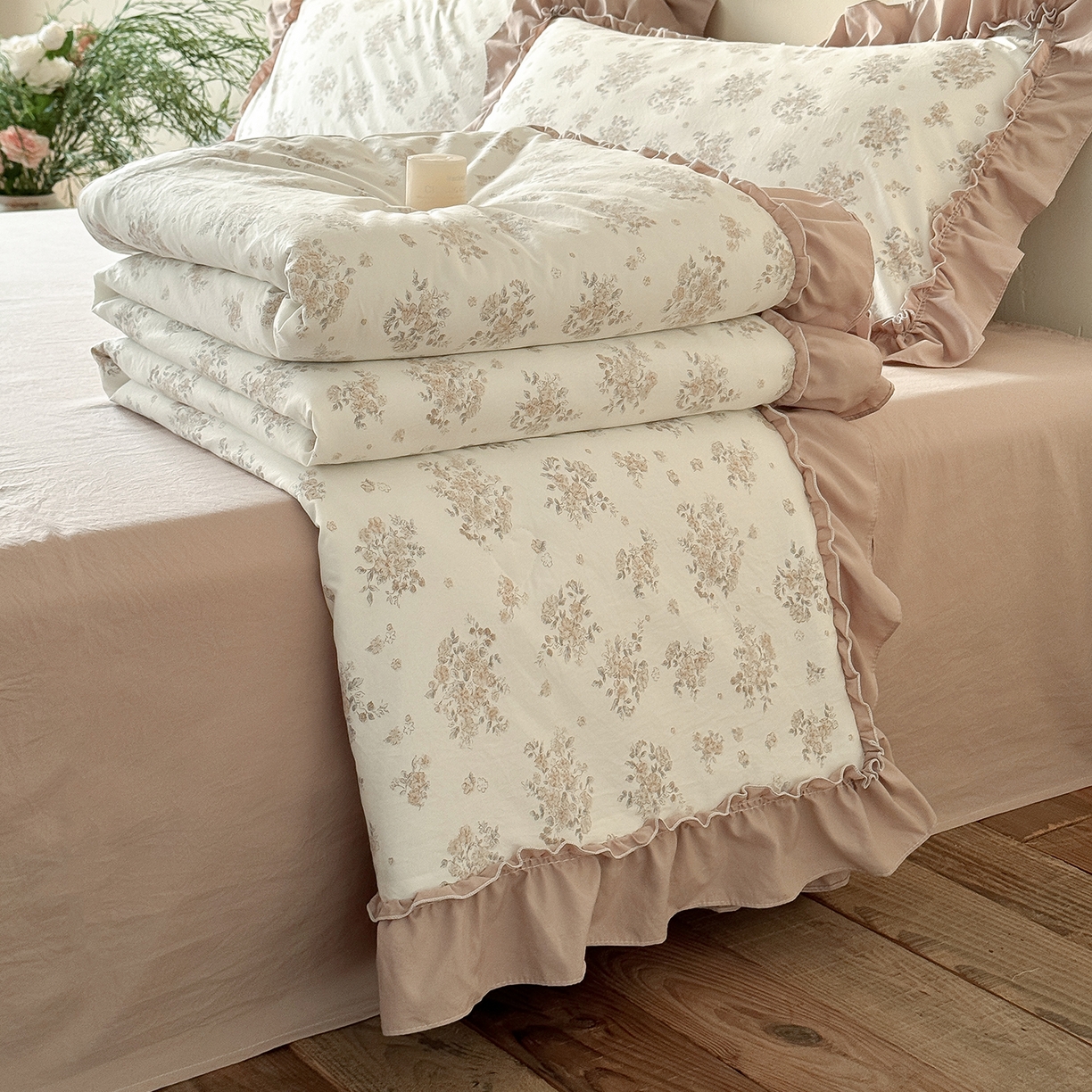 迷尚家居 2026新款云朵棉印花花边夏被四件套 甜桔