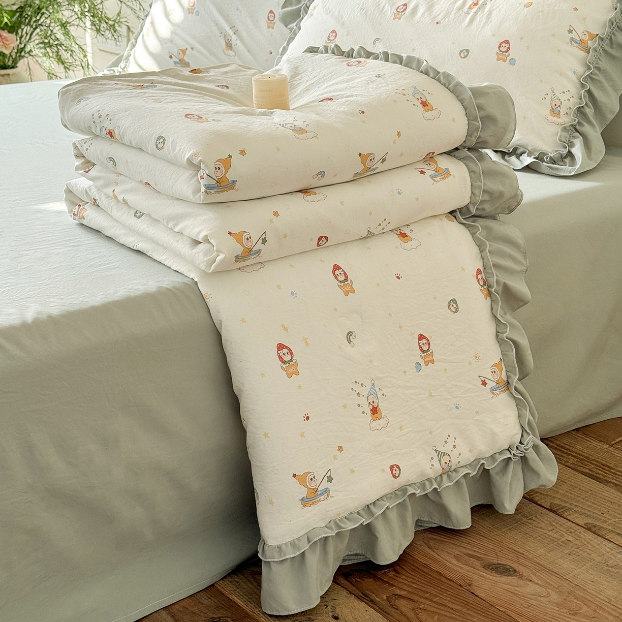 迷尚家居 2026新款云朵棉印花花边夏被四件套 星星人