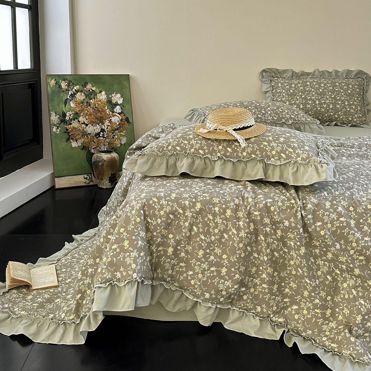 91家纺网 家纺一手货源 找家纺 迷尚家居 2026新款云朵棉印花花边夏被四件套 知否