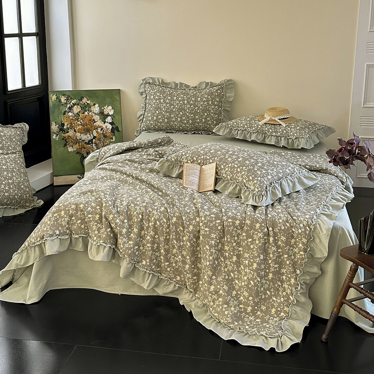 91家纺网 家纺一手货源 找家纺 迷尚家居 2026新款云朵棉印花花边夏被四件套 知否