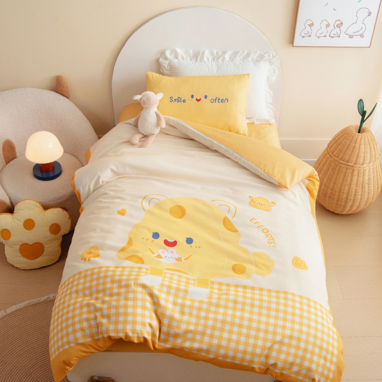 绒梦里 2026新款A类全棉纯棉卡通大版幼儿园三件套 快乐芝士（另垫套有60*150cm/70*150cm/80*150cm/88*168cm/80*180cm）特殊垫套尺寸的价格咨询客服微信哦！