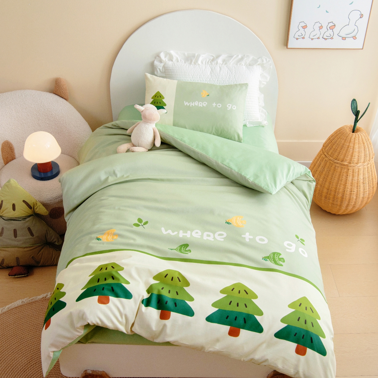 绒梦里 2026新款A类全棉纯棉卡通大版幼儿园三件套 幸运树（另垫套有60*150cm/70*150cm/80*150cm/88*168cm/80*180cm）特殊垫套尺寸的价格咨询客服微信哦！