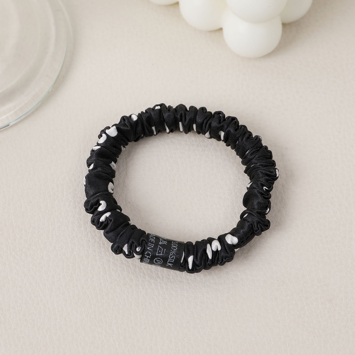 蚕云阁蚕丝家居 2026新款30姆米黑白波点真丝发圈 黑色 发圈边宽6cm