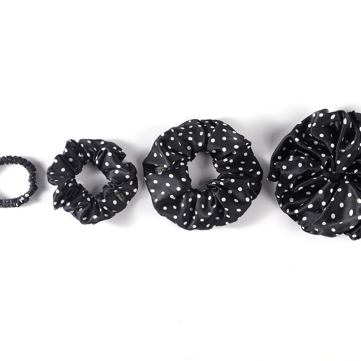 91家纺网 家纺一手货源 找家纺 蚕云阁蚕丝家居 2026新款30姆米黑白波点真丝发圈 黑色 发圈边宽8cm