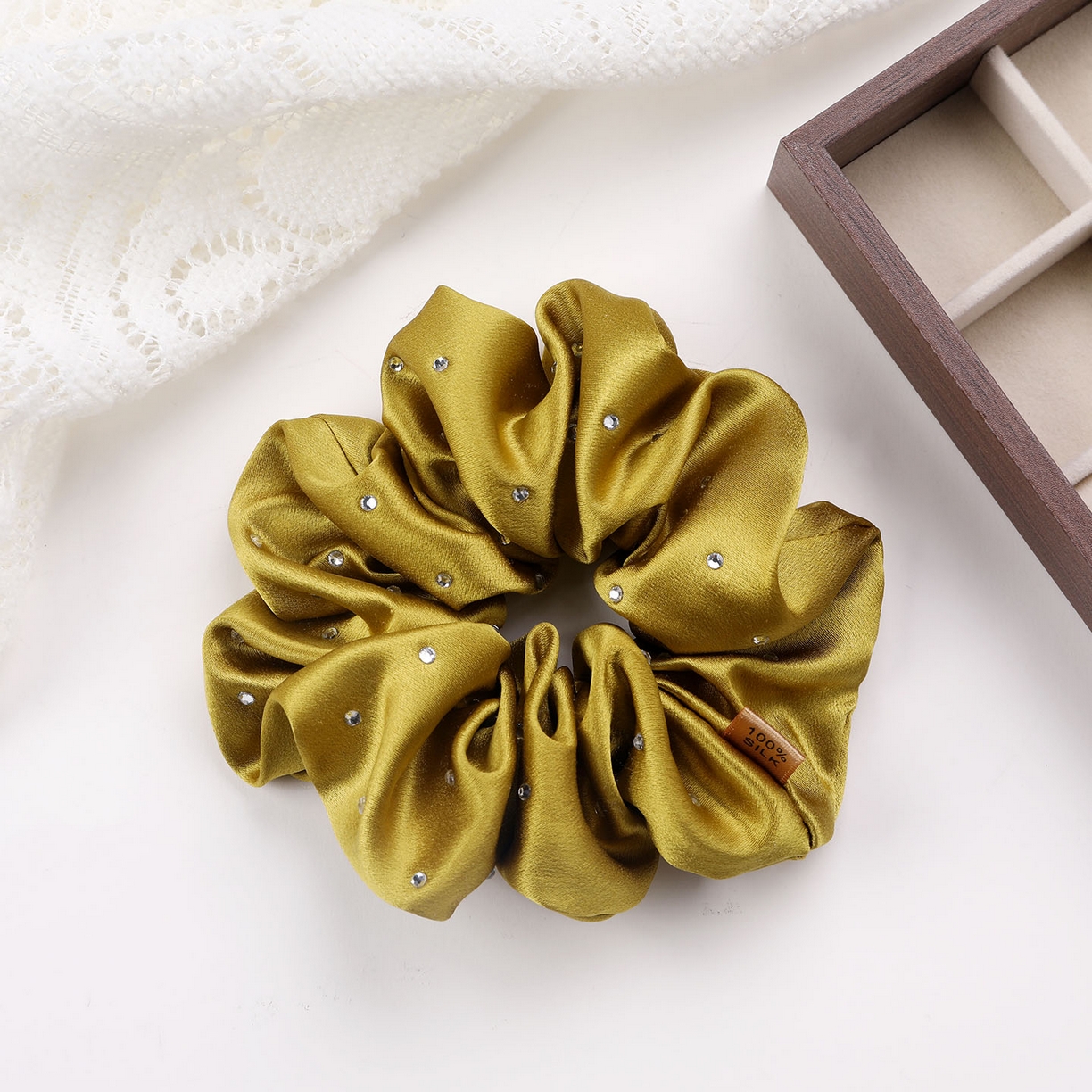 蚕云阁蚕丝家居 2026新款30姆米真丝烫钻发圈 帝王金 边宽5cm直径约12cm