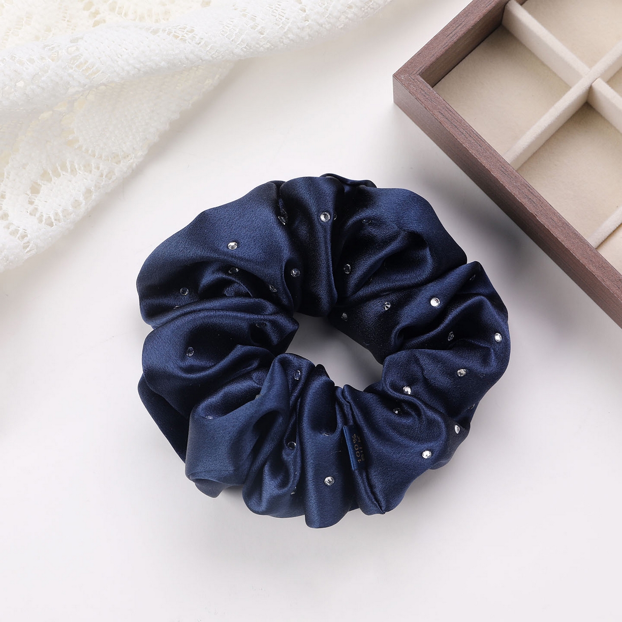 蚕云阁蚕丝家居 2026新款30姆米真丝烫钻发圈 帝王蓝 边宽5cm直径约12cm