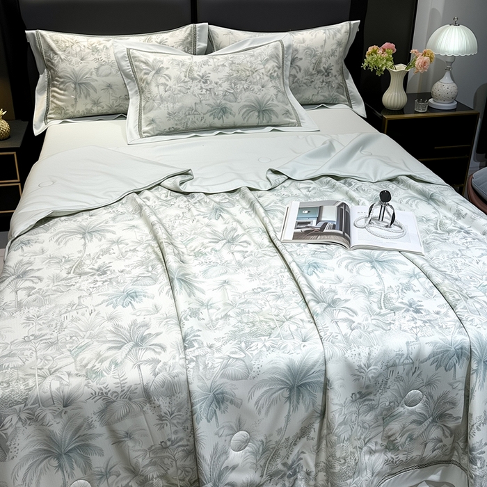 91家纺网 家纺一手货源 找家纺 （总）欧夏家纺 2026莱赛尔天丝麻数码印花镂空夏被空调被夏凉被