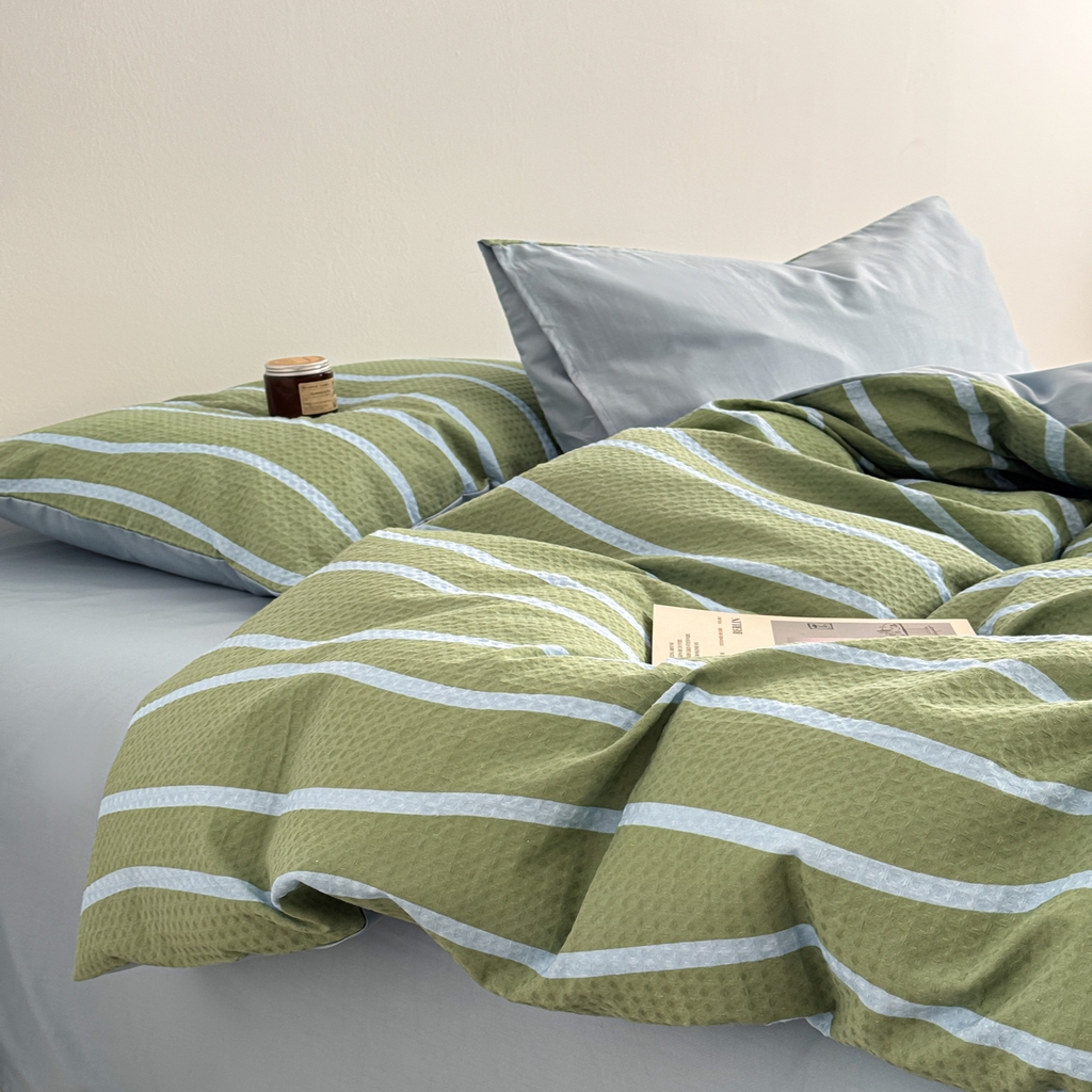 91家纺网 家纺一手货源 找家纺 沐辰 2026新款A类华夫格全棉纯棉印花四件套 华夫格-森林