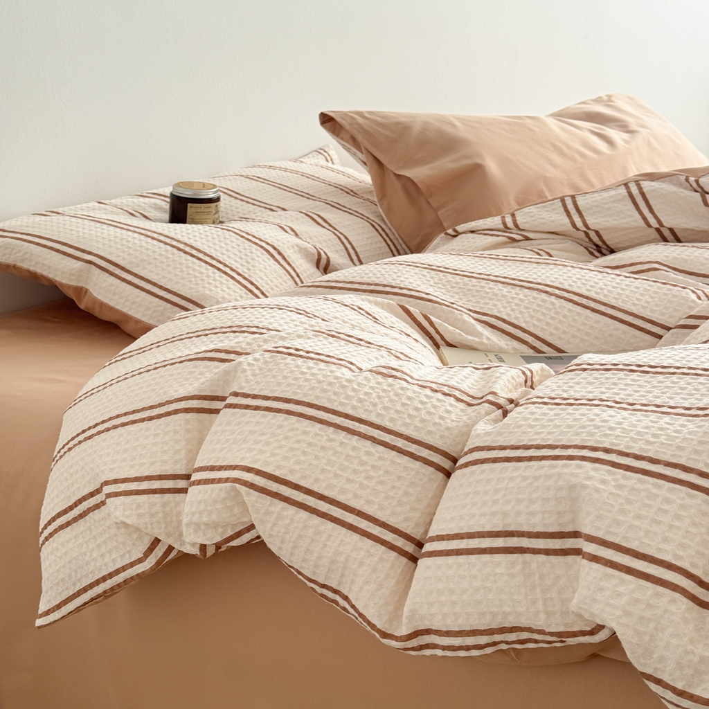 91家纺网 家纺一手货源 找家纺 沐辰 2026新款A类华夫格全棉纯棉印花四件套 华夫格-沙滩