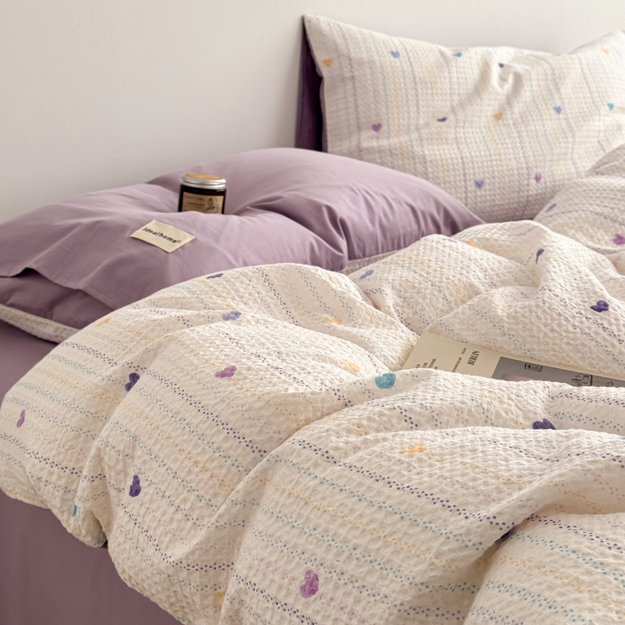 91家纺网 家纺一手货源 找家纺 沐辰 2026新款A类华夫格全棉纯棉印花四件套 华夫格-爱心